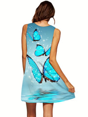Butterfly Print Sleeveless Dress Casual Tank Dress For Spring & Summer