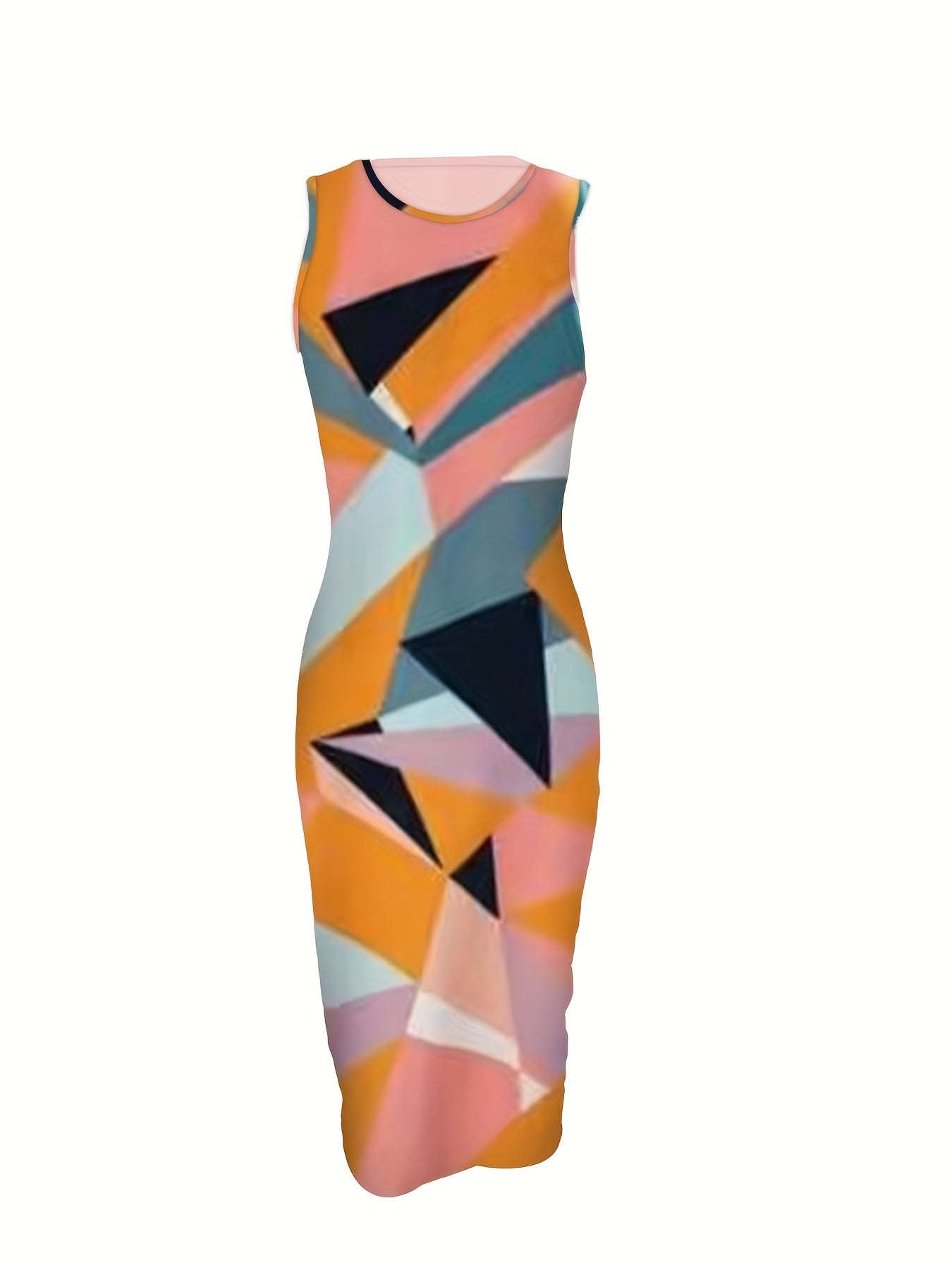 Contrast Crew Neck Dress Sleeveless Bodycon Midi Dress