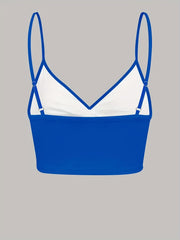 Solid V Neck Bikini Top Twisted High Stretch Spaghetti Straps Beachwear Top