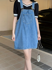 Patch Pockets Denim Skirtall Casual Denim Dress