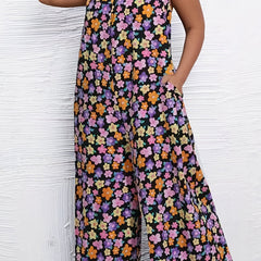 Floral Print V Neck Cami Jumpsuit With Pockets