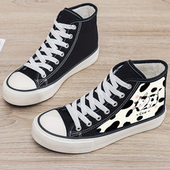 Cow Print Plush Lined Chunky Canvas Sneakers