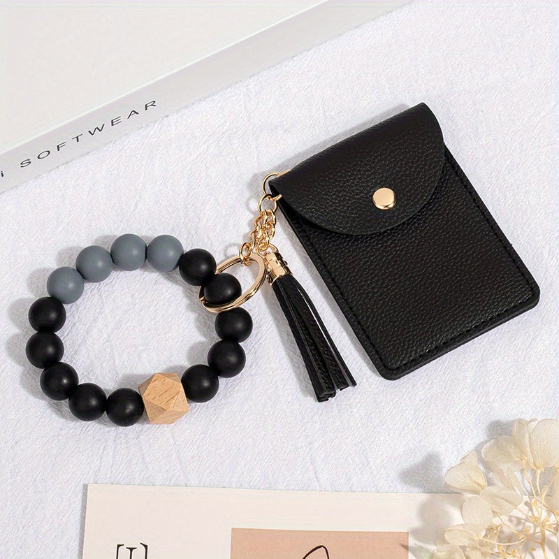 Silicone Bead Bracelet Card Holder Keychain Wallet Coin Purse