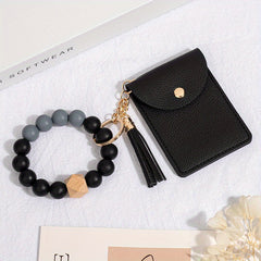Silicone Bead Bracelet Card Holder Keychain Wallet Coin Purse