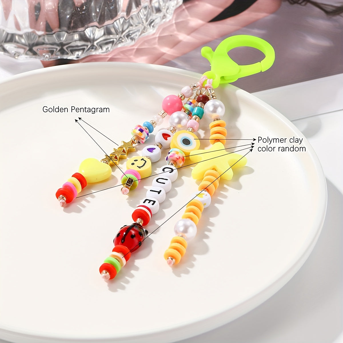 Letter Bead Ornament Keychain Bag Car Key Pendant Decor