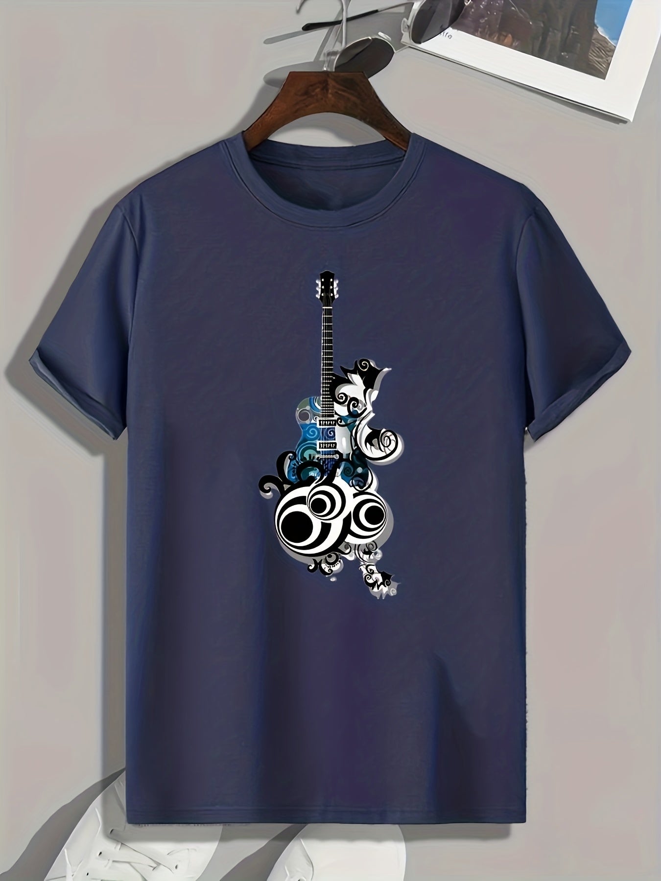Guitar Print Men's Graphic T-shirt Summer Casual Tee