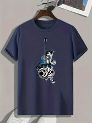 Guitar Print Men's Graphic T-shirt Summer Casual Tee