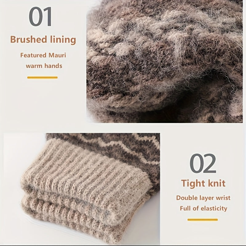 Winter Warm Knitted Gloves Thickened And Velvet Warm Gloves Touch Screen Gloves