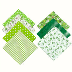 7pcs Green Floral Quilted Cotton Fabric DIY Patched Sewing Clip Flower Cloth