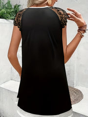 Dandelion Print Lace Button Round Neck Knee Dress