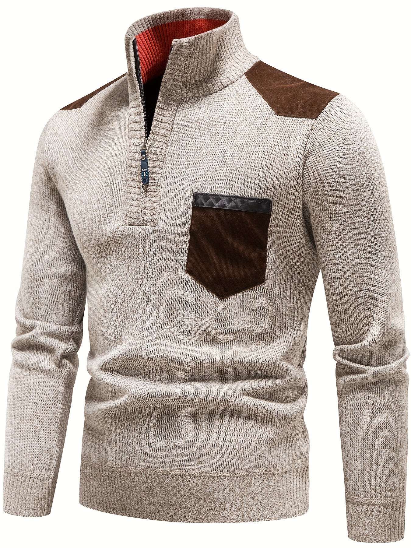 Men's Turtleneck Zip Knit Sweater with Pocket