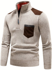 Men's Turtleneck Zip Knit Sweater with Pocket