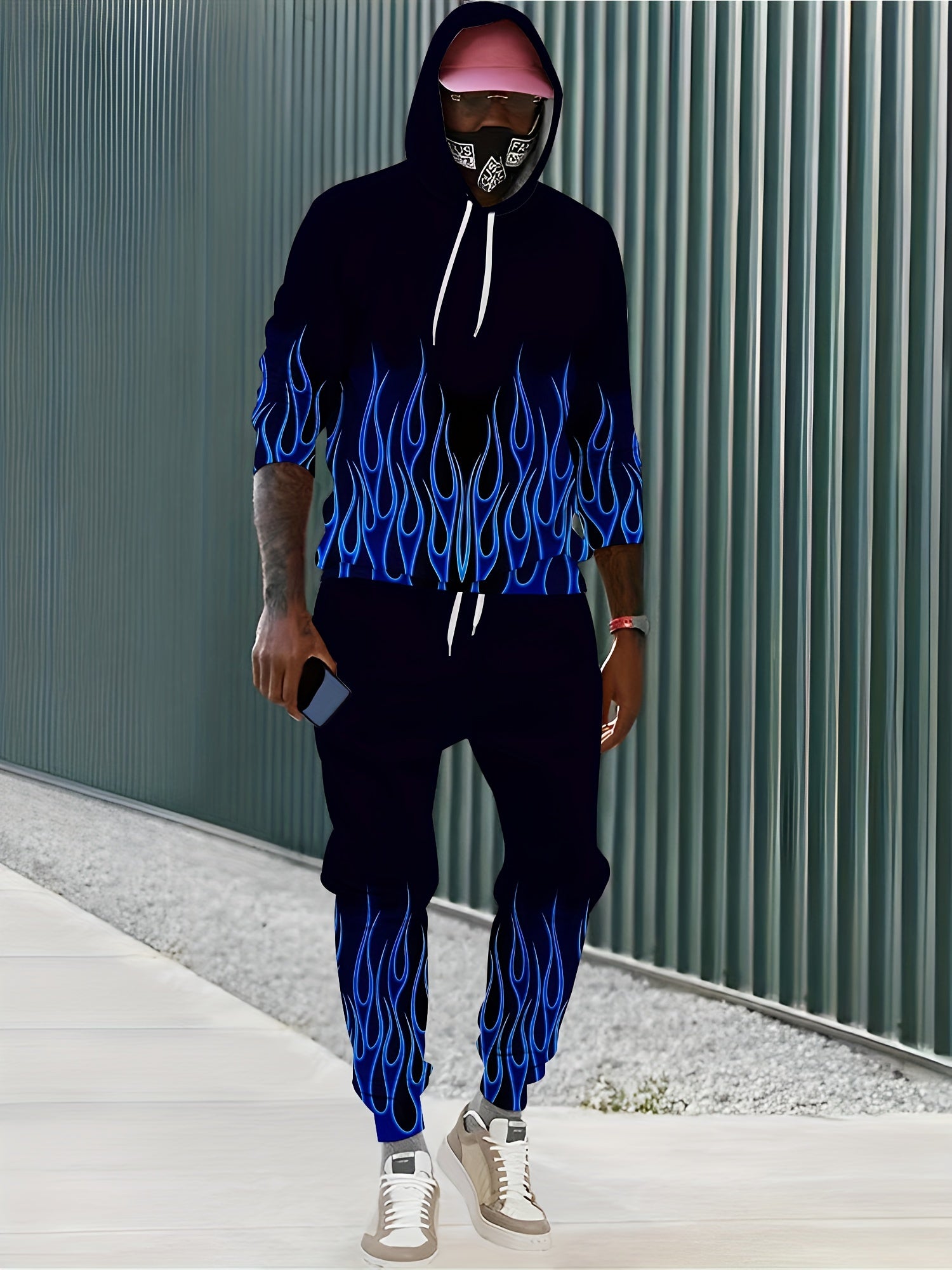 Flame 3D Print Men's 2pcs Hoodie & Sweatpants Set
