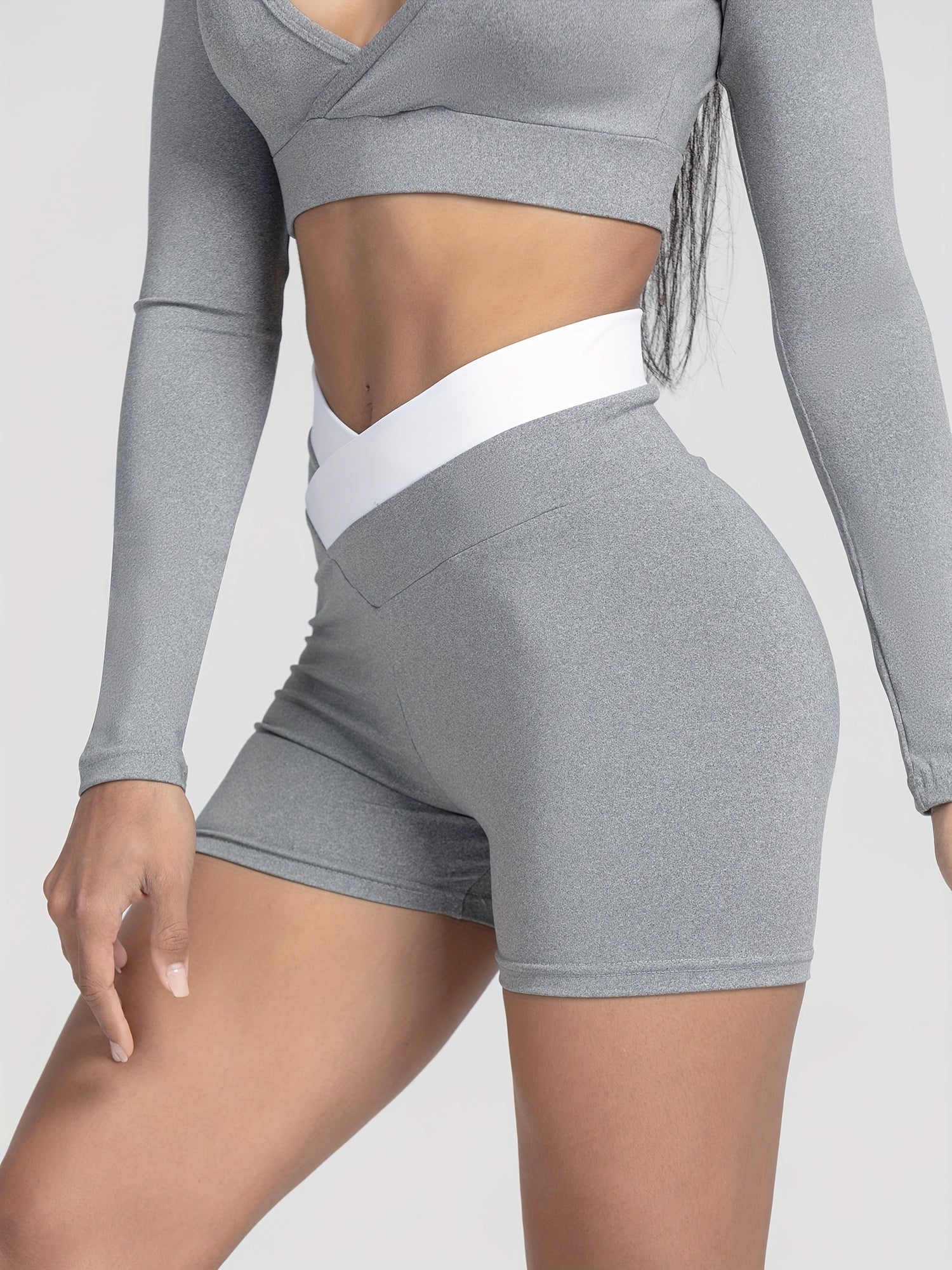 Women's Contrast Cross Waist Sports Shorts - Comfortable Activewear