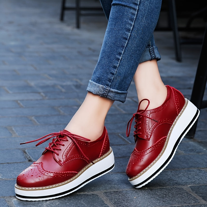 Women's Lace Up Loafer Shoes Lightweight Faux Leather Shoes