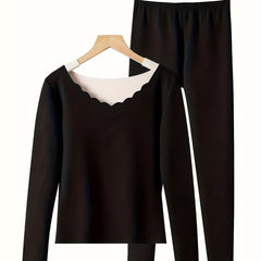 Women's Thermal Underwear Set Long Sleeve Crew Neck Tops & Pants