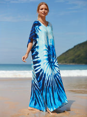 Boho Cover Up Dress Women's Plus Tie Dye V Neck Cover Up Dress