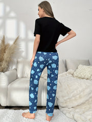 Cloud & Letter Pajama Set Short Sleeve Top & Lounge Pants