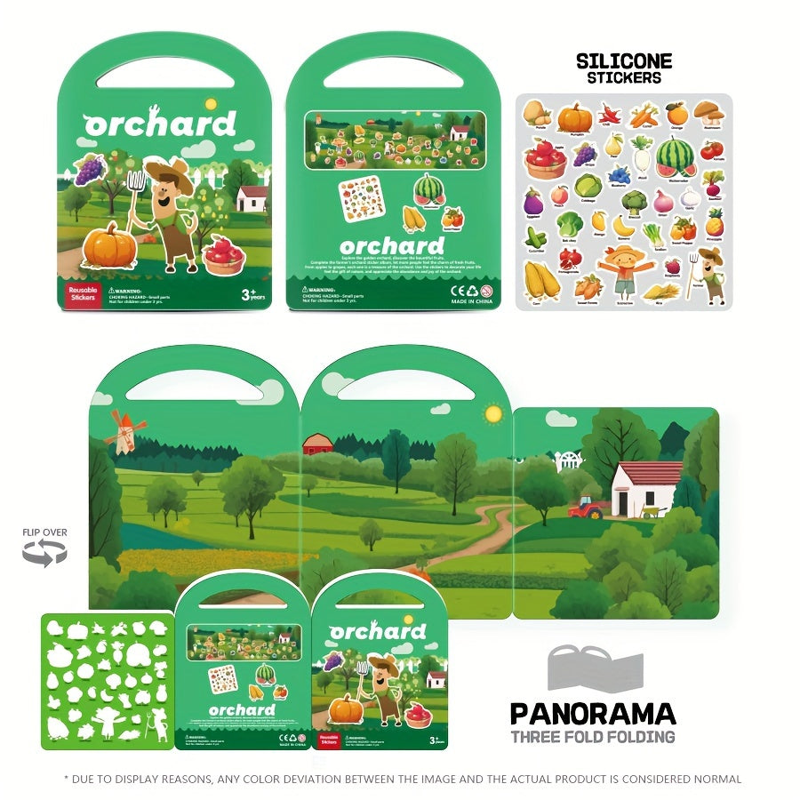 Reusable Sticker Book for Kids - 6 Themes, Animals, Fruits, Easy Peel & Stick