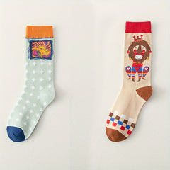 2 Pairs Cartoon Animal Print Socks Funny Mid Tube Women's Stockings