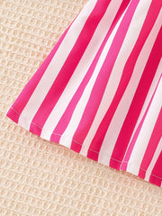 Toddler Girls Ruffle Trim Cartoon Graphic Rabbit Striped Princess Dress