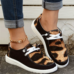 Leopard Print Boat Shoes Lace Up Low Top Casual Walking Shoes