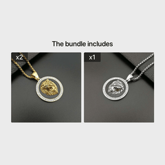 Hip Hop Lion Head Pendant Necklace Plated Faux Diamond