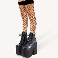 Y2K Style Short Boots Square Toe Lace Up Platform Shoes