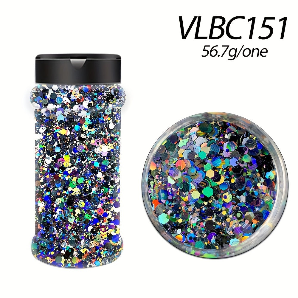 1pc Mixed Chunky Holographic Glitter for Crafts, Nails, DIY - 2oz Bottle