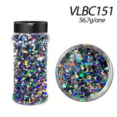 1pc Mixed Chunky Holographic Glitter for Crafts, Nails, DIY - 2oz Bottle