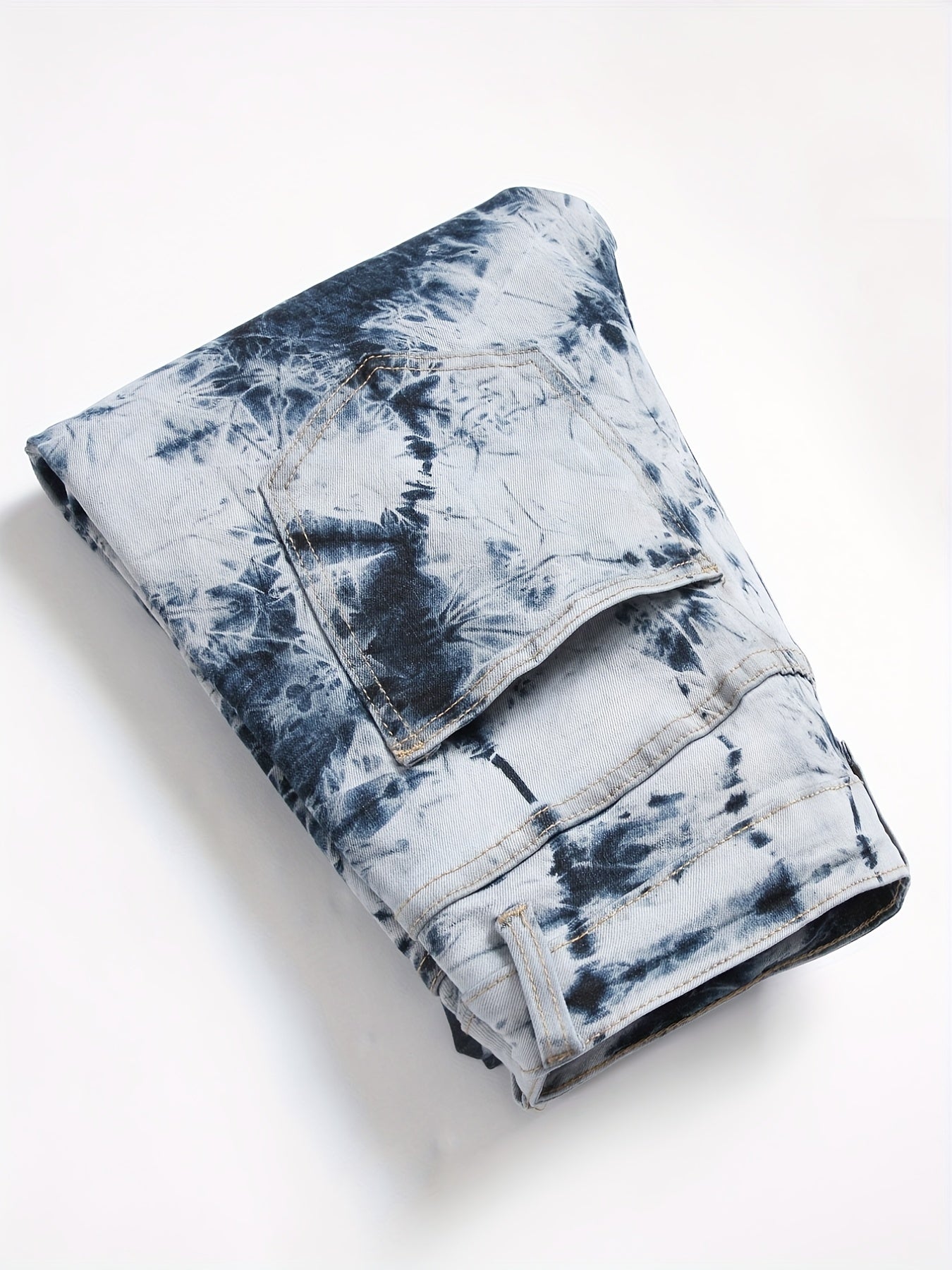 Tie Dye Slim Fit Ripped Jeans Men Casual Street Mid Denim Pants