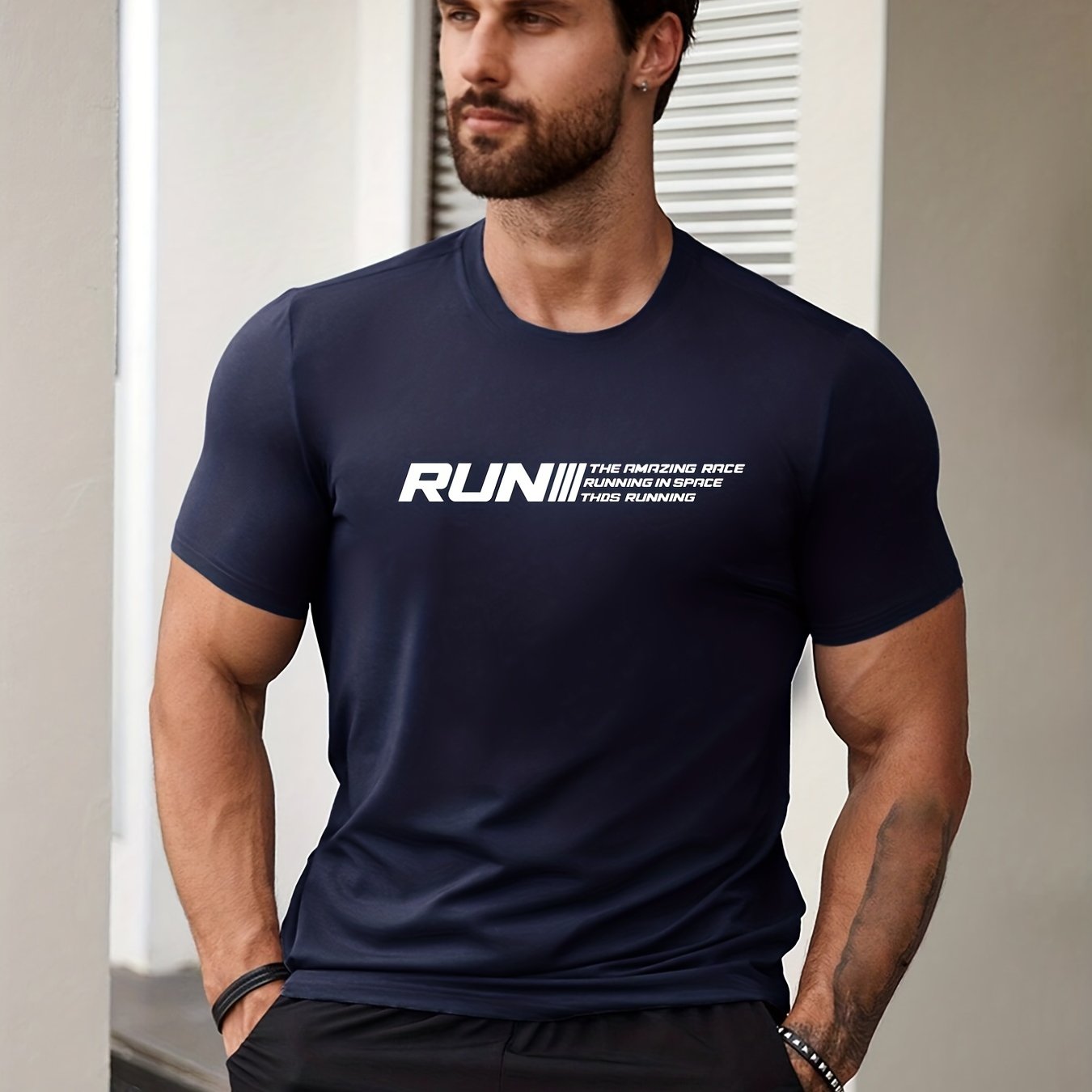 Men's Run Print T shirt Active Slightly Stretch