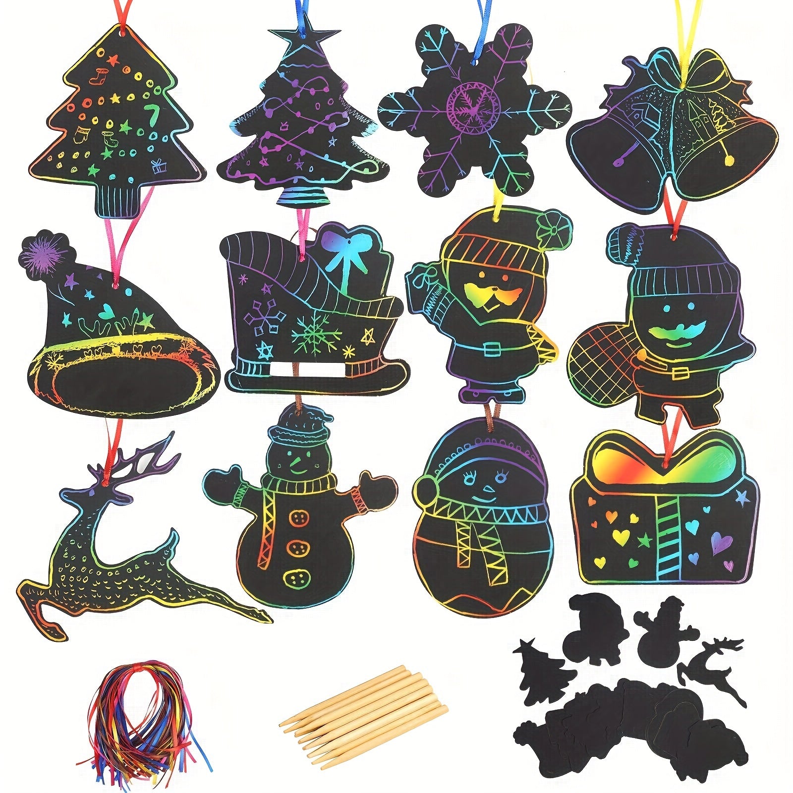 48pcs Scratch Paper DIY Christmas Ornaments Magic Scratch Off Cards Paper