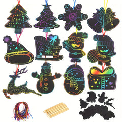 48pcs Scratch Paper DIY Christmas Ornaments Magic Scratch Off Cards Paper