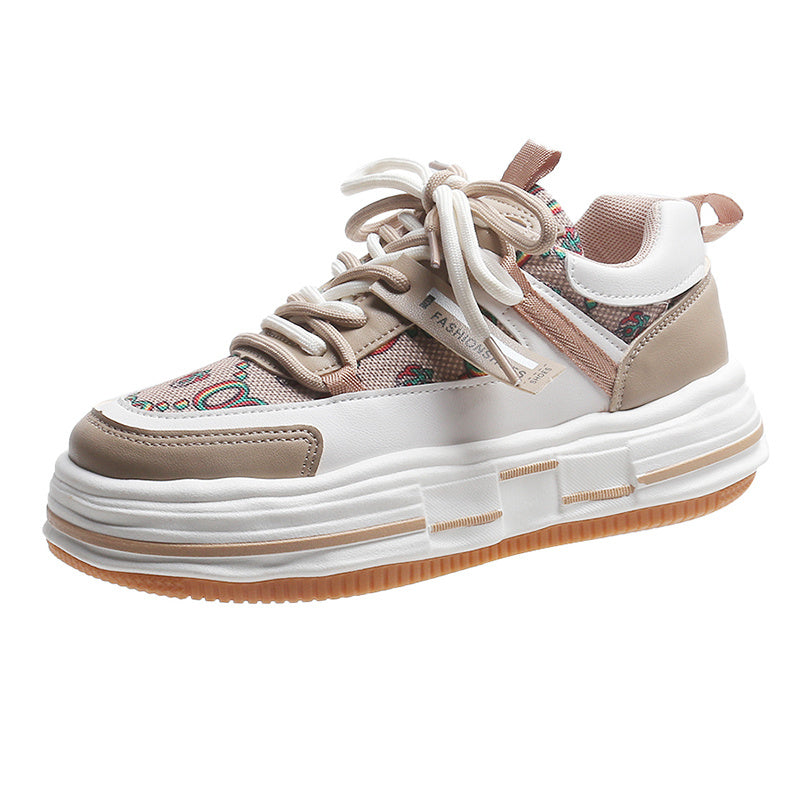 Colorblock Platform Sneakers Lace Up Running Shoes