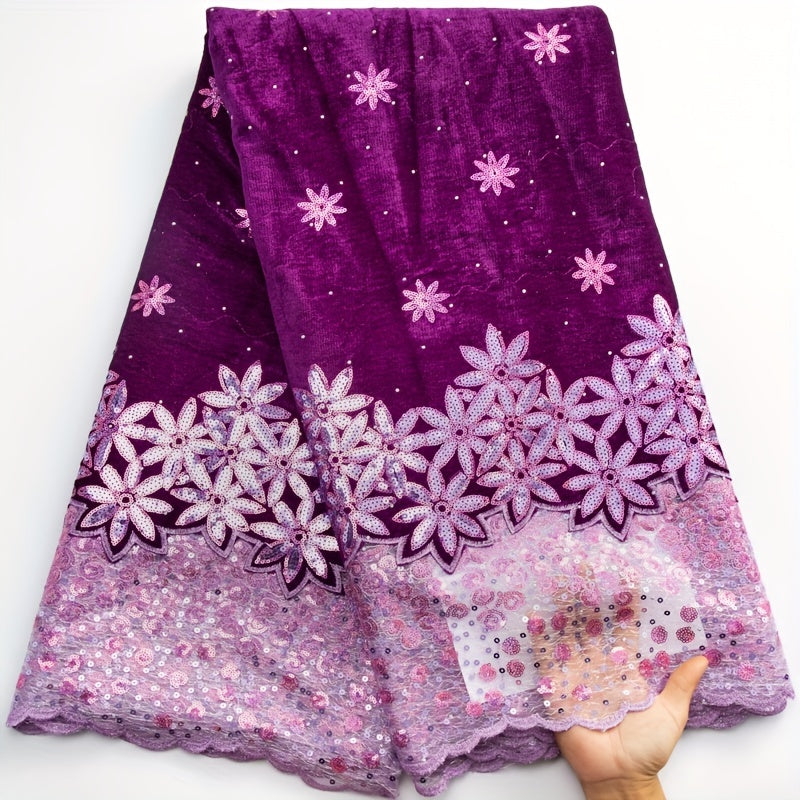 French Velvet Lace Fabric With Sequins High African Velvet Lace Fabric