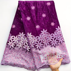 French Velvet Lace Fabric With Sequins High African Velvet Lace Fabric
