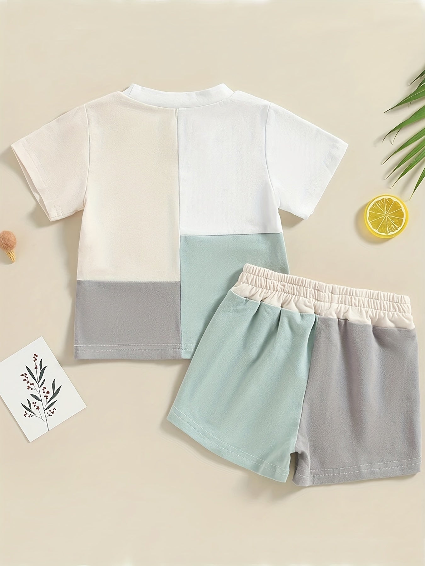 2pcs Baby Boys Patchwork Top & Shorts Set for Summer