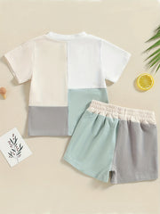 2pcs Baby Boys Patchwork Top & Shorts Set for Summer