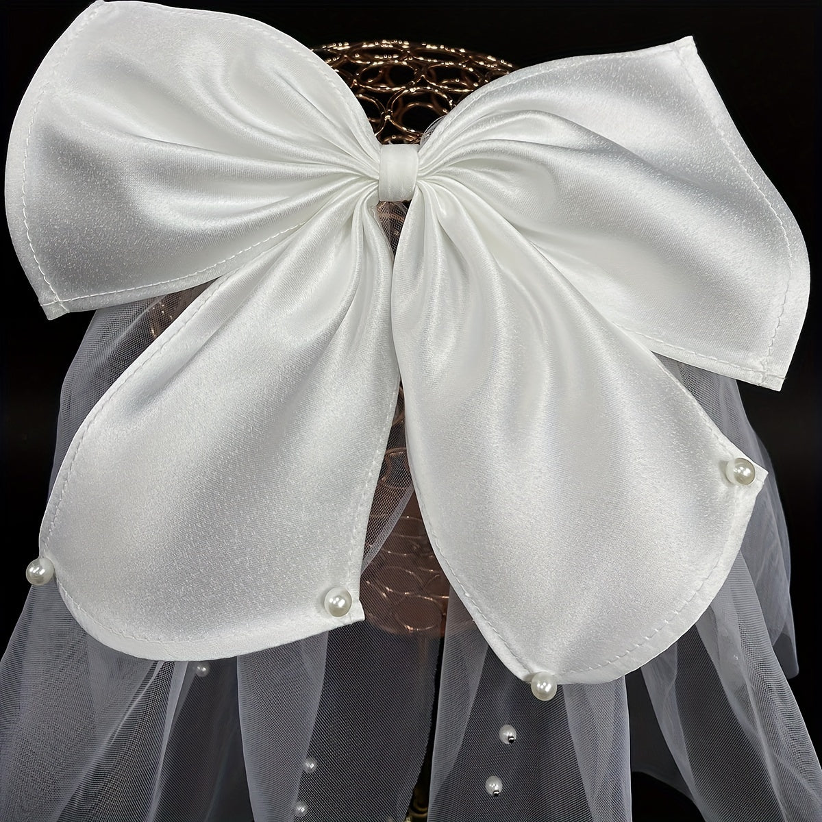Faux Pearl Bow Veil Hair Clip French Barrette Bridal Head Accessories