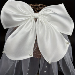 Faux Pearl Bow Veil Hair Clip French Barrette Bridal Head Accessories