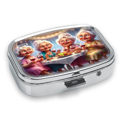 Cartoon Grandmothers Dinner Print Pill Case with 2 Compartments