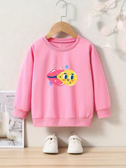 Cartoon Lips Graphic Sweatshirt for Kids