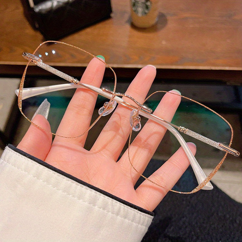 Square Rimless Clear Lens Glasses Stylish Rim Anti Light Eyeglasses