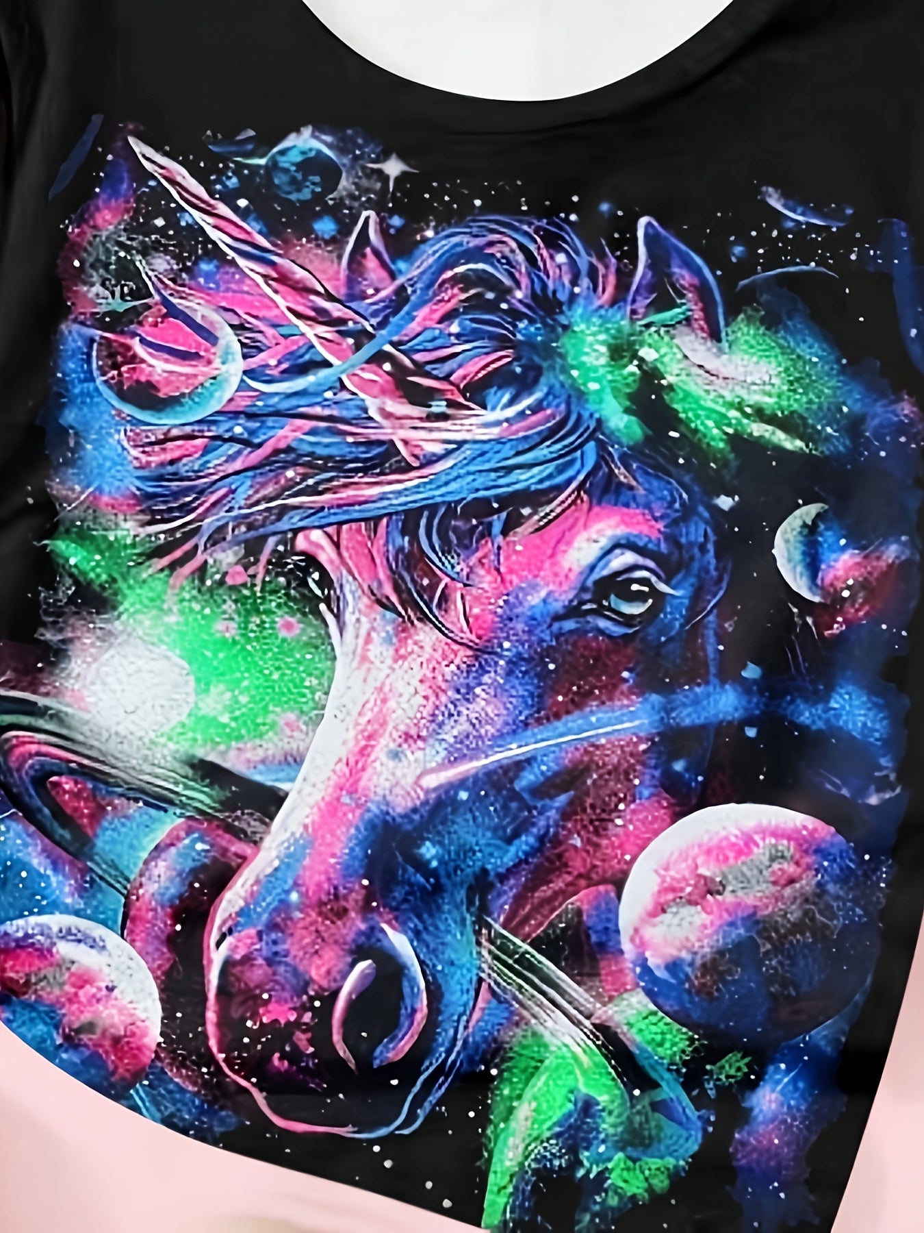 Tie Dye Horse Graphic Short Sleeve T shirt Girls Versatile Pullover Tops Summer