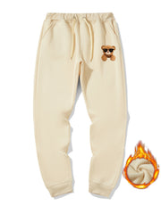 Bear Print Warm Sweatpants Men's Casual Drawstring Jogger Pants