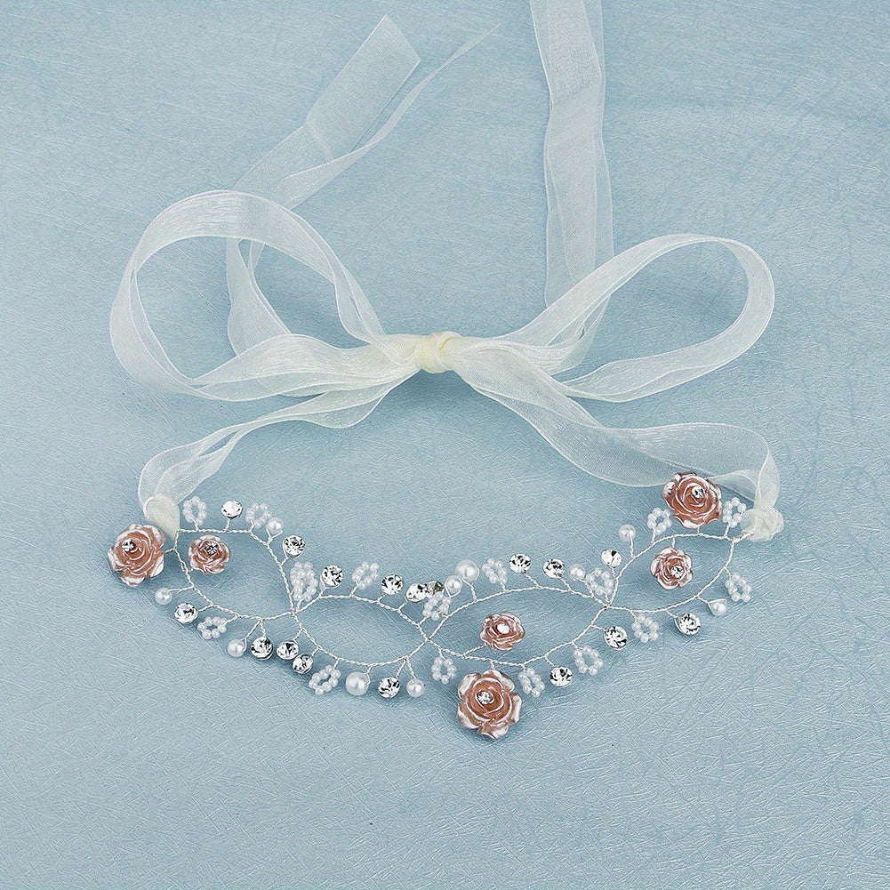 Rose & Faux Pearl Hair Band for Bride