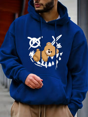 Teddy Bear Print Hoodie Men's Casual Graphic Pullover Hooded Sweatshirt
