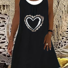 Heart Print Tank Dress Women's Plus Layered Round Neck Dress
