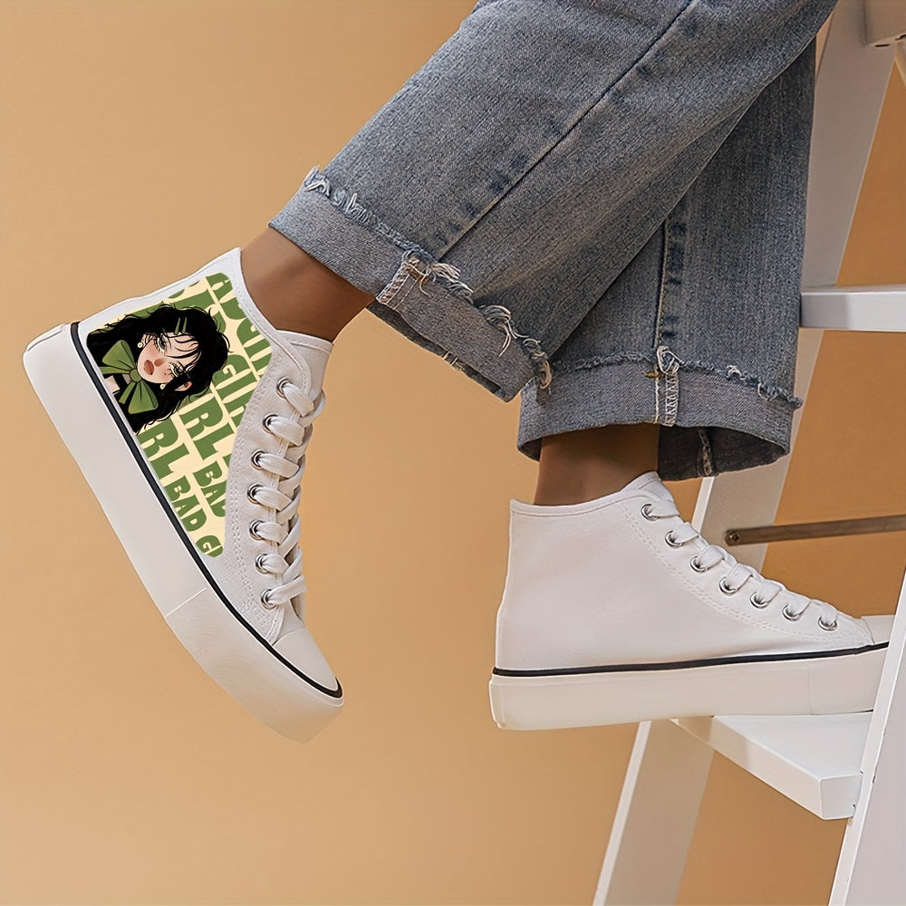 Anime Girl Pattern Lightweight High Top Canvas Sneakers
